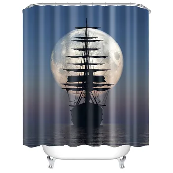 

Pirate Ship Sea Moon Fantasy Ocean Sailboat Sunset Sailing Boat Shower Curtain