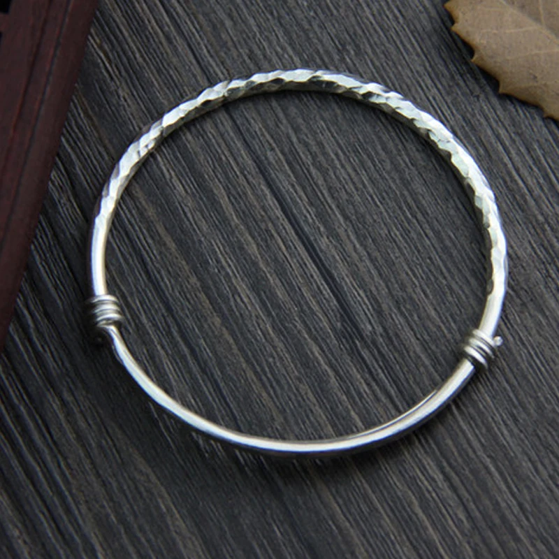 

Fyla Mode S999 Thai Silver Antique Silver Simple Wiring Bracelet Adjustable Expandable Wire Bangles 3mm 15G WTB045