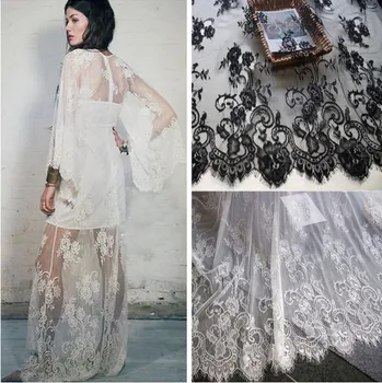 

Soft French Wedding Eyelash Lace Fabrics for Sexy Underwear Lace Lingerie Trims Black And White for dress 150cm*300cm /piece