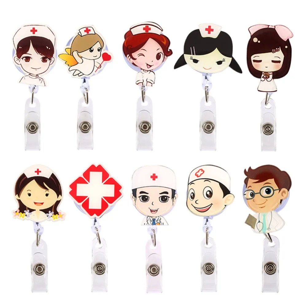 Cartoon Doctor Nurse Retractable Pull Badge Holder Reel ID Key Lanyard Name Tag Card Badge Holder Reels For KIDS Office Supplies