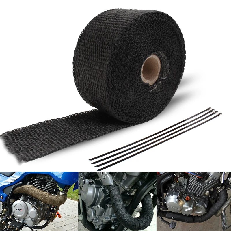

Exhaust Pipe Header Heat Wrap Resistant Downpipe 10M 5mX5cnm Black Exhaust Pipe Stainless Steel Ties for Motorcycle Accessories