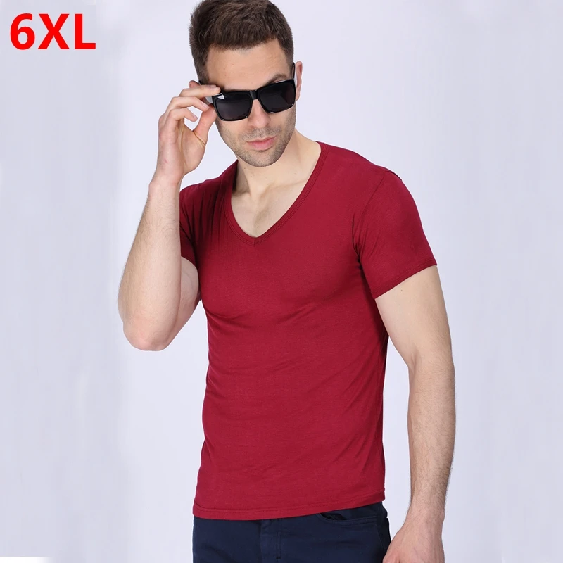 

Summer Modal cotton plus size thin section V-neck big size short-sleeved T-shirt large size loose T-shirt men 6XL 5XL 4XL