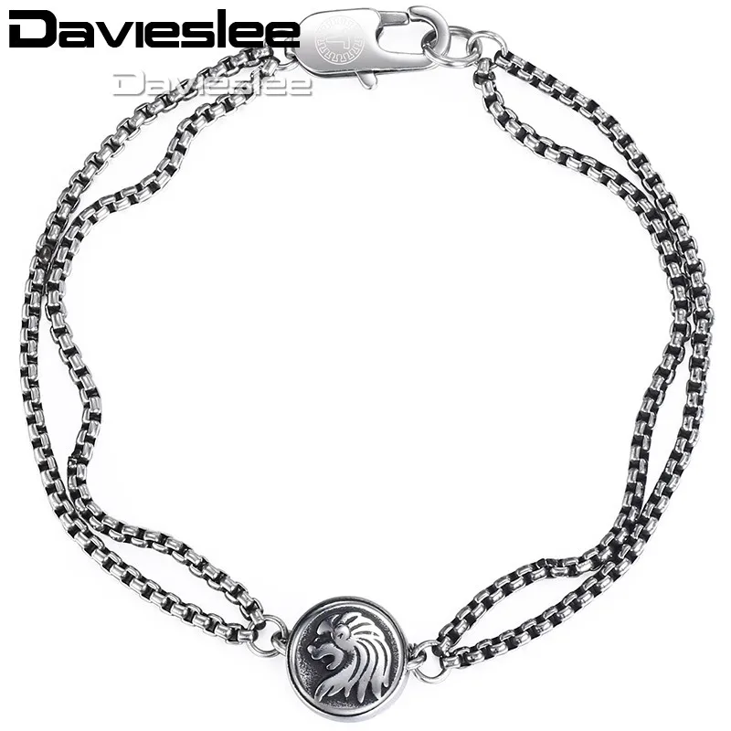 Davieslee крест браслет для мужчин 2 цепи Пряжка коробка звено нержавеющая сталь Gunmetal мужской s браслет модные ювелирные изделия подарок DBM02