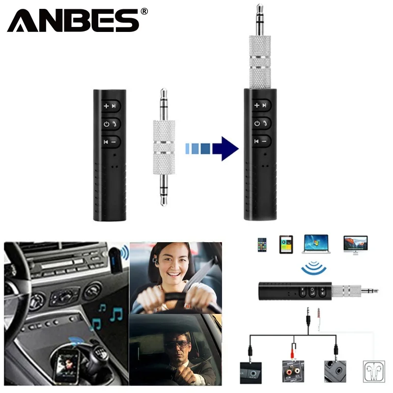 

ANBES Bluetooth Receiver Mini Bluetooth Audio Transmitter 3.5mm Jack Handsfree Bluetooth Car Kit Music Bluetooth Adapter Car AUX