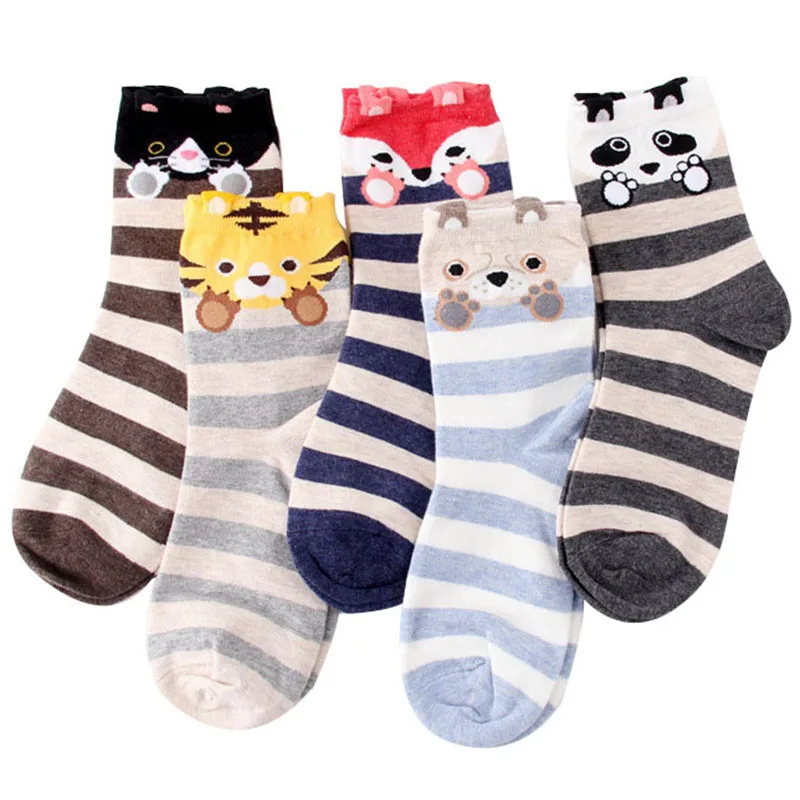 

6pairs 2018Spring Summer Womens Socks Small Ear Cartoon Animal Cute dog Cat Tiger Panda Fox Harajuku Style Meias Funny Socks Sox