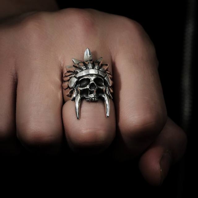 STAINLESS STEEL AFRICAN TRINAL CHIEF SKULL RINGS