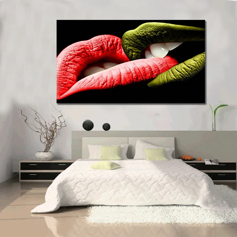 

Modern Canvas Paintings Printed Art Red Green Lips Wall Art Print Canvas Art Single Living Room Bedroom Home Decoration