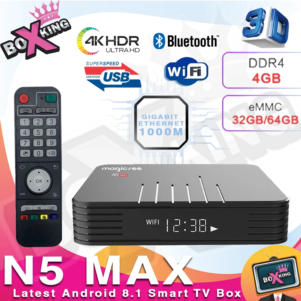 

Magicsee N5 MAX Android 8.1 4GB RAM 32/64GB ROM Set Top Box S905X2 Quad-core 5G DUAL WiFi TV Box Bluetooth 4.1 (for mi tv p50)
