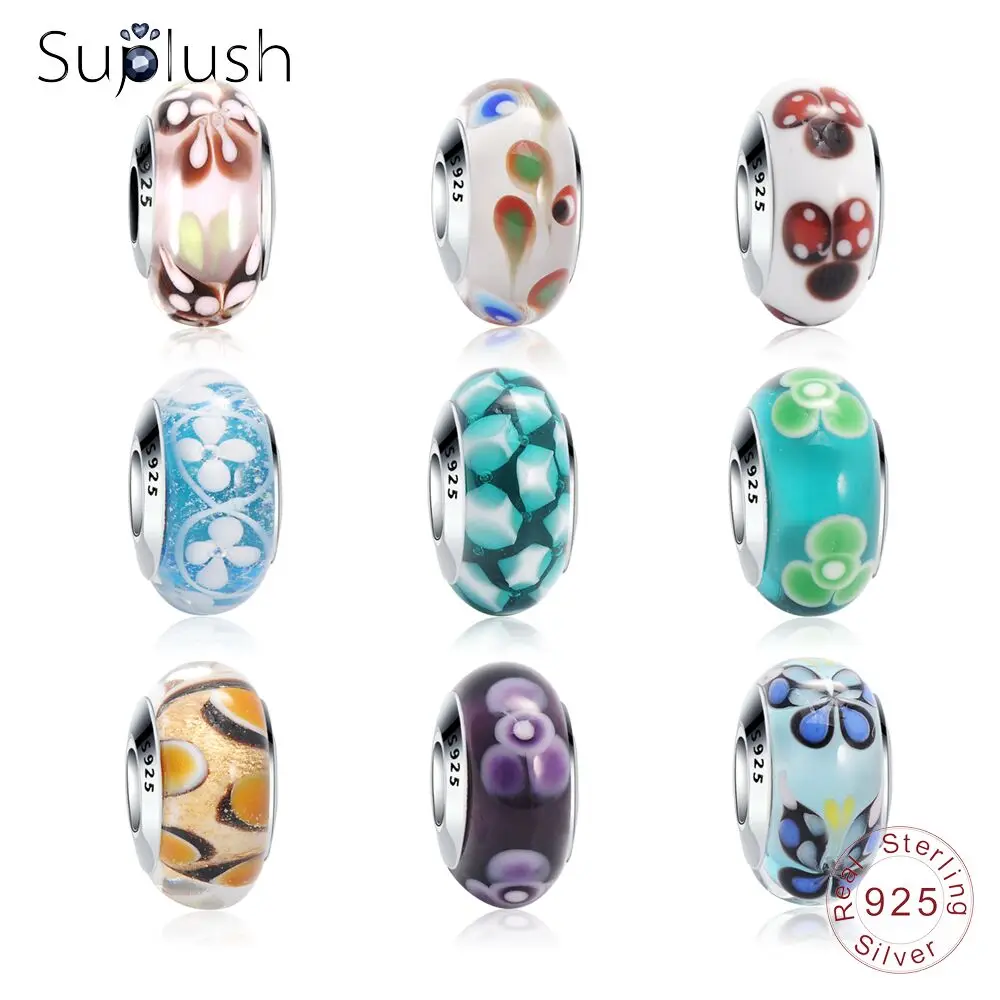 Suplush 100% стерлингового серебра 925 пробы муранские стеклянные шарики подходят к