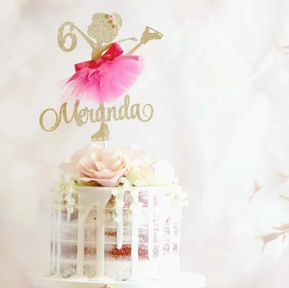 US $14.57 personalize glitter ANY NAME AGE Ballerina rollerskating party girl birthday cake toppers baby sho