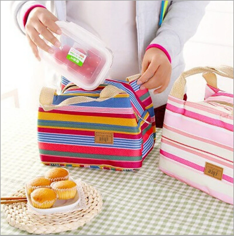 NEW Trendy Colorful Stripe pattern Insulated Cooler Bag waterproof tote
