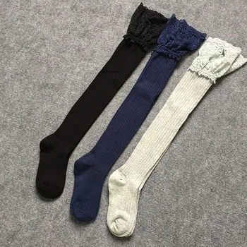 

2017 Fashion 4 Colors Striped Thigh High Stockings Women Lace Sexy Cotton Stocking Autumn Winter Warm Knee Socks Over The Knee