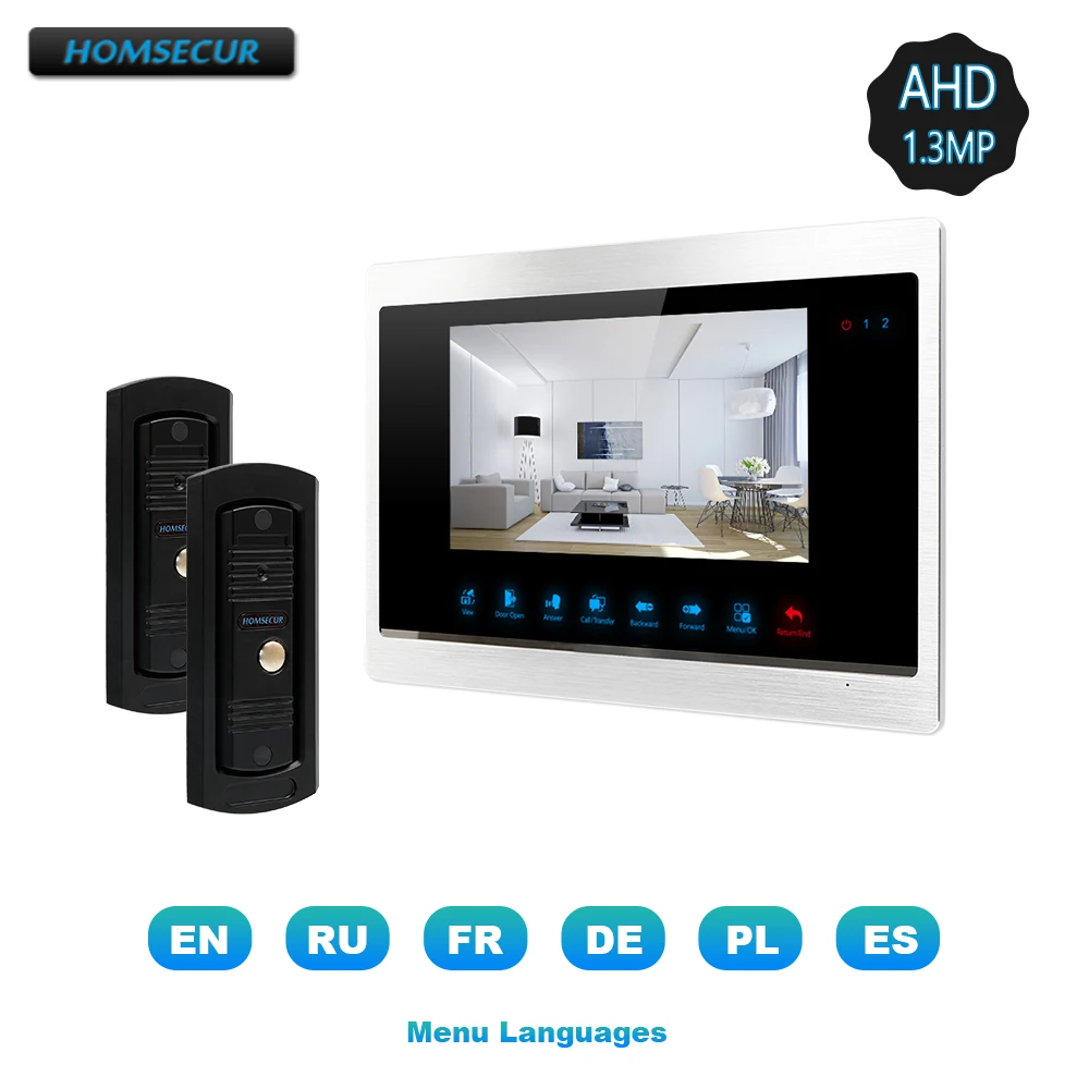 

HOMSECUR AHD 7" 4 Wire Video&Audio Home Intercom with Call Transfer, Support Music&Movie for Home Security (BC011HD-B+BM702HD-S)