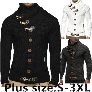 

New Style Croissant Button Fashionable Leisure High Collar Men's Twisted Pattern Knitted Cardigan