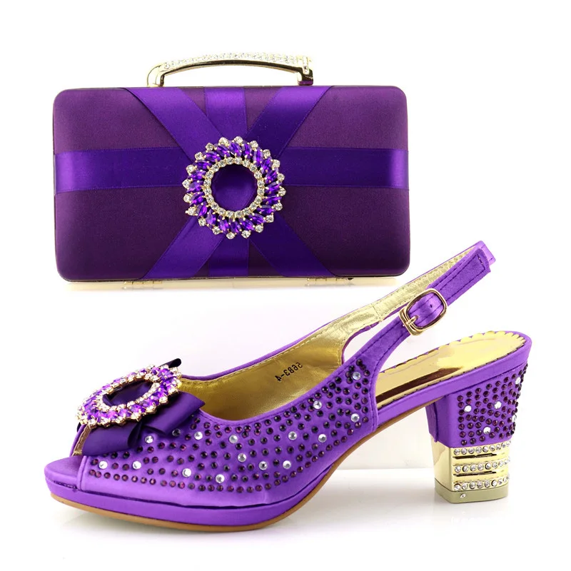 

Newest fashion shoe and bag matching set italian shoes and bag elegant sandal shoes and clutches bag in purple color SB8206-4