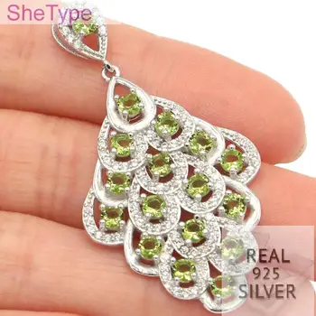 

5.9g SheType Peacock Shape Green Peridot White CZ Guaranteed Real 925 Solid Sterling Silver Pendant 46x24mm