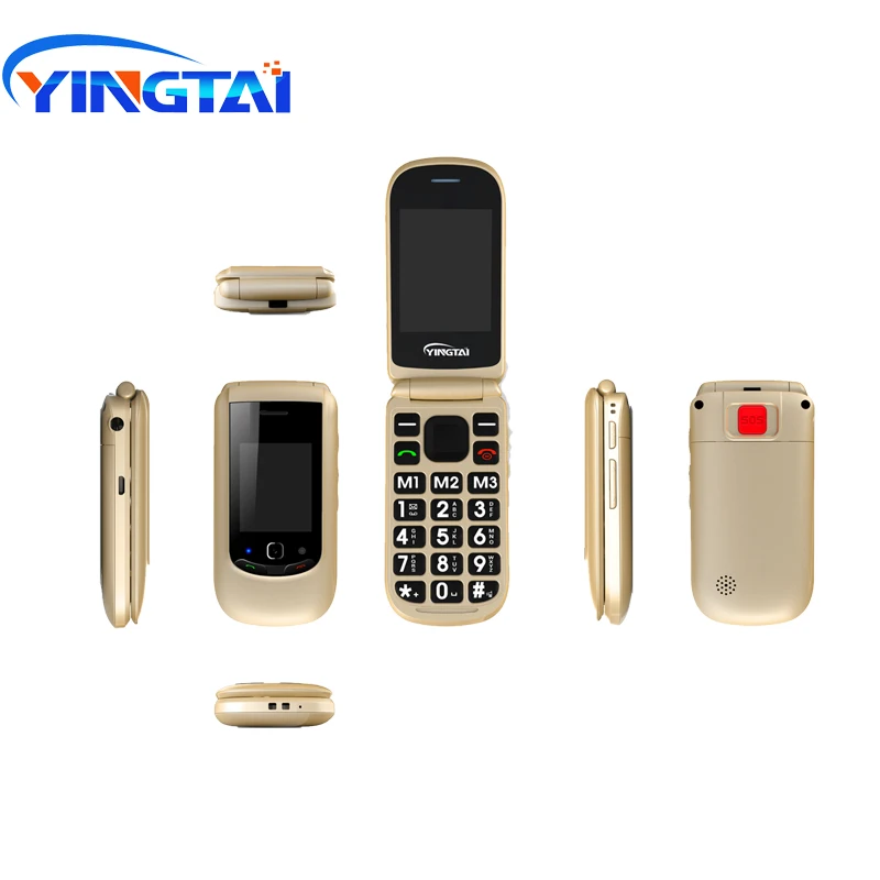 

YINGTAI T10 3G Unlocked Dual Sim card flip Elder CellPhone SOS Key call Large font Dual screen senior clamshell Push-Button Phon