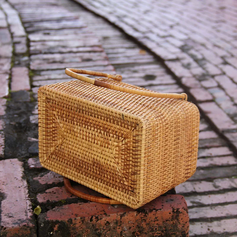 Women Straw Bags Female Summer Beach Weave Handbag Lady Handmade Bamboo Vintage Bag Portable Retro Lining Bag Tote SS3145 (7)