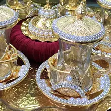 6 человек чайный набор кристаллы и Бусины Серебряного или золотого цвета с большим лотком