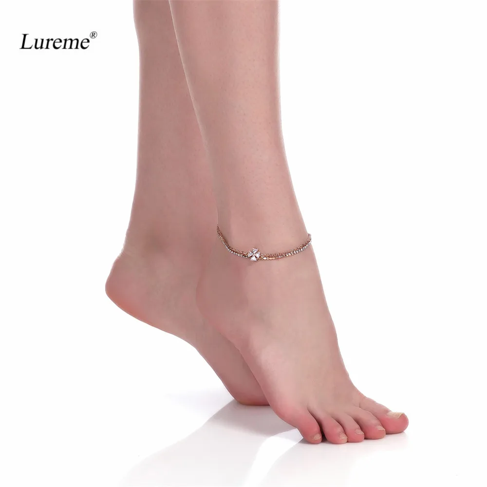 

Lureme Fashion Metal Gold Tone with Cubic Zirconia Flower Pendant Anklet Foot Jewelry (bl003086)