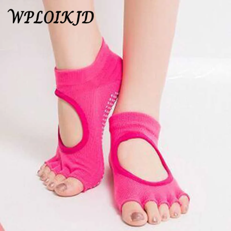 

[WPLOIKJD] Women Short Backless Pilates Socks Non Slip Toe Sock Full Grip Five Finger Sox Ballet Dance Half Toe Ankle Grip Socks