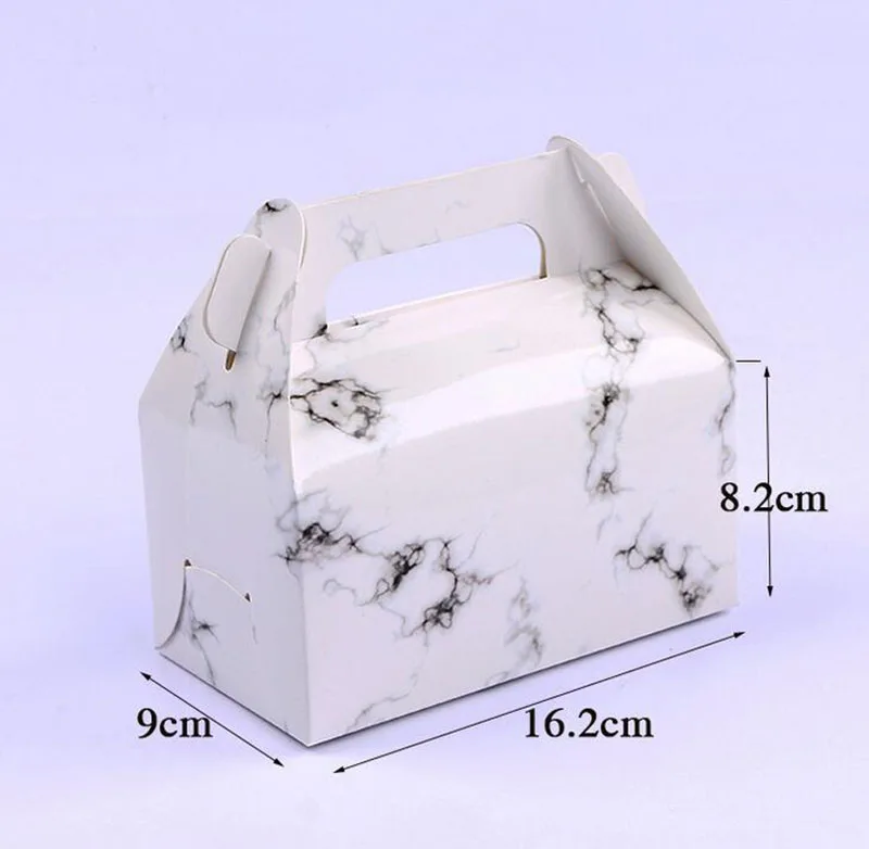Middle Size 9*16.2*8.2cm Marble Design Paper Box With Handle Cake Bakery Packaging Food for DIY Birthday 50pcs/lot | Дом и сад