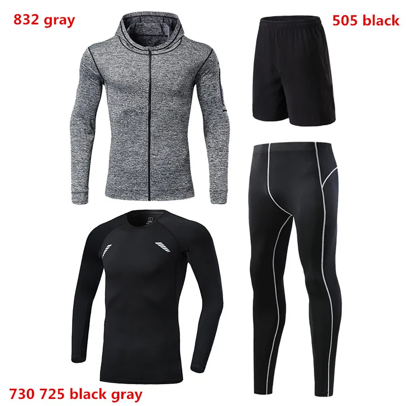 Мужской спортивный комплект, наборы для бега, рубашки, леггинсы, куртки, баскетбольные, футбольные, тренировочные штаны, фитнес колготки, шорты, костюмы, одежда - Цвет: 730725 gray 832 gray