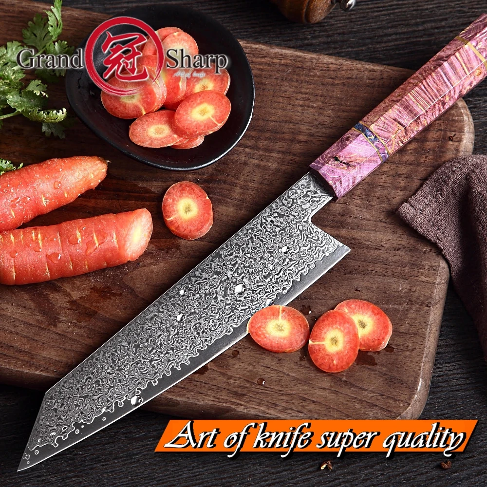 Нож шеф-повара 67 слоев японской дамасской стали 8 дюймов японский кухонный нож фиолетовая ручка затвердевающий деревянный дамасский поварской нож