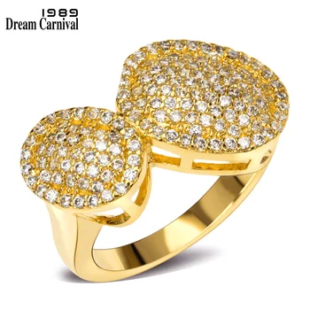

DreamCarnival1989 Double Ball Lady Wedding Party Rings Gold or Rhodium Color Synthetic Cubic Zircon Environmental SJ09903