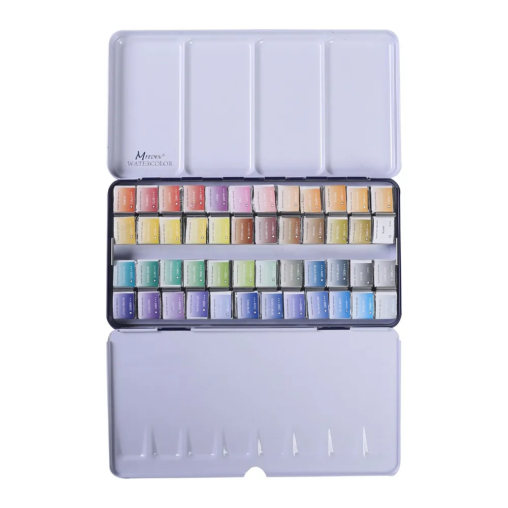 Billig MEEDEN Kunst Aquarell Zinn Palette Farbe Set mit 48 Farben Halbe Pan Farben Tragbare Aquarell Malen Set für Bereich Skizze