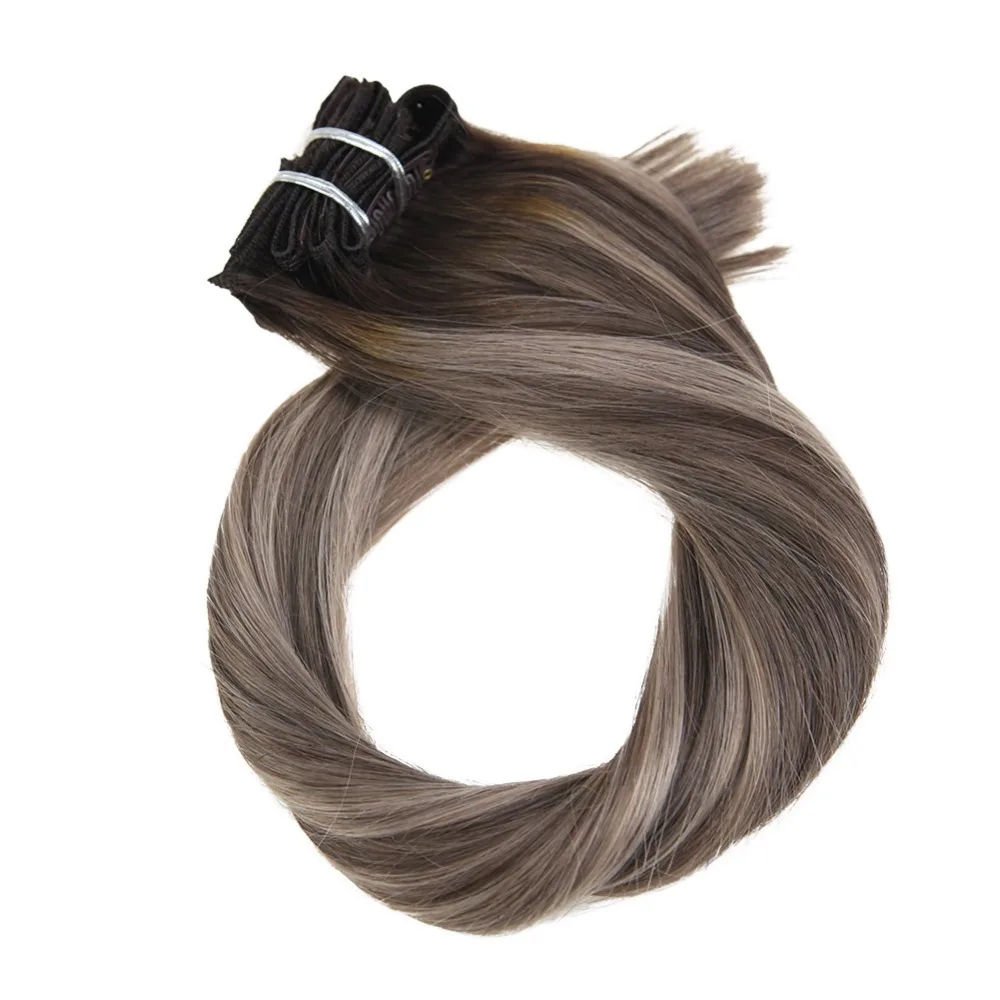 

Moresoo Clip in Hair Extensions Machine Remy Human Hair Straight Brazilian Hair 9Pcs/100G Clip Ins 16-24 Inch Double Weft