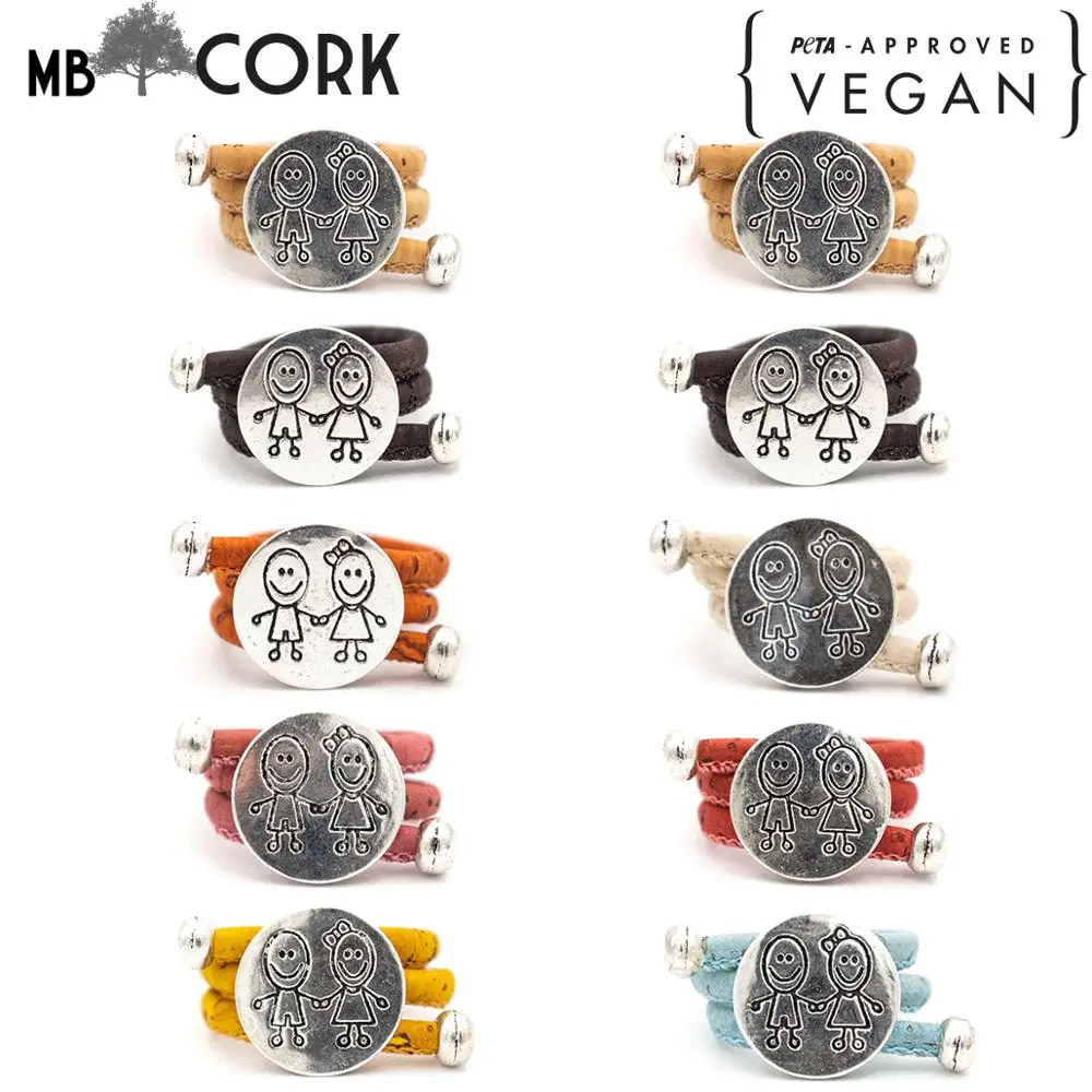 

10 units Circulated Boy and girl with colorful cork handmade women original natural Cork Rings RW-003-MIX-10