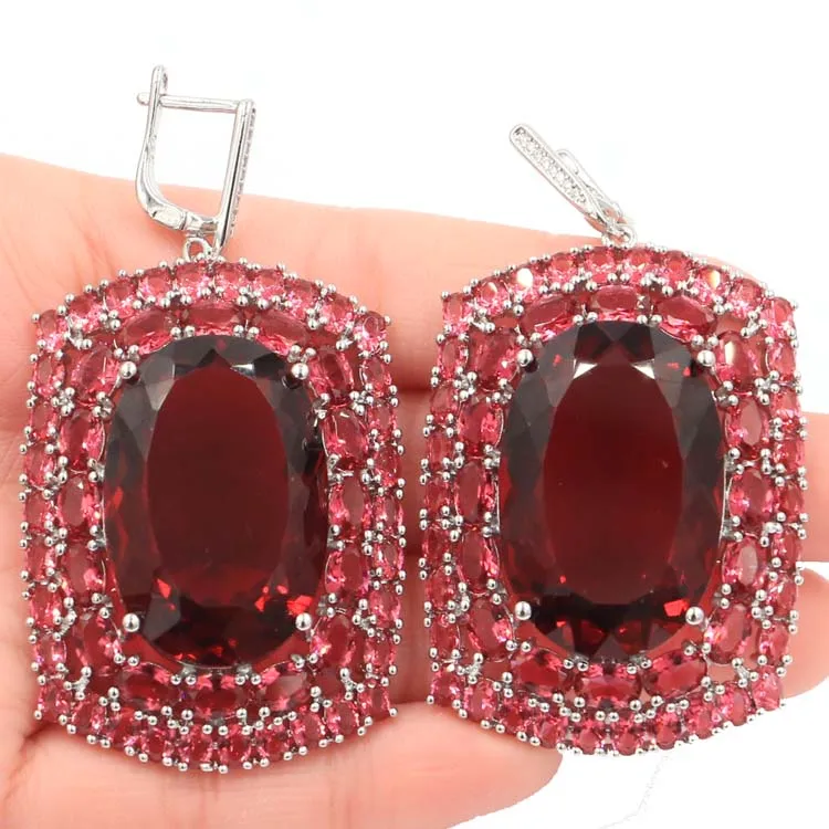

Long Big Heavy 36g Top AAA+ Pink Raspberry Rhodolite Garnet Woman's Gift Silver Earrings 63x35mm
