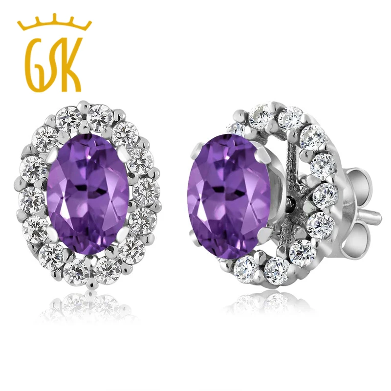 1.26 ct овальной Аметист 925 Серебряное Серьги гвоздики с Куртки|stud earrings|earrings with
