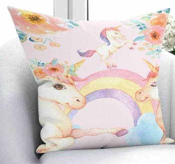 

Else Pink Unicorn Horses Rainbow Flowers Girl 3D Print Microfiber Throw Pillow Case Cushion Covers Square Hidden Zipper 45x45cm