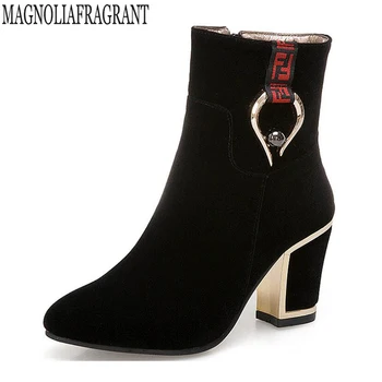

Women Winter Ankle Boots Suede Square Heels Western Autumn winter Stiletto High Heels Ankle Boots fashion Women's boots c252