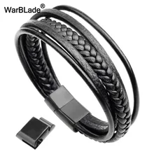 Warblade высокое качество Модные украшения Нержавеющая сталь Для мужчин Браслеты Многослойные натуральной Кожаные браслеты черный браслет