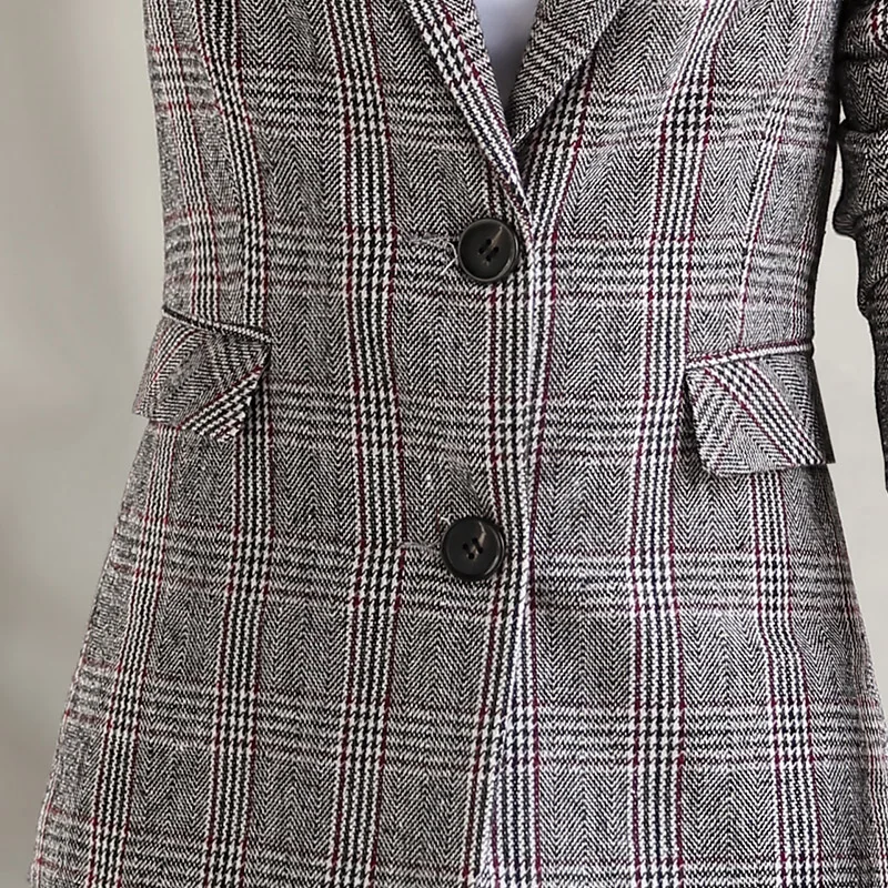 Lenshin винтажное клетчатое пальто в английском стиле с карманами для женщин, куртка с длинными рукавами на двух пуговицах, модная верхняя одежда, блейзер