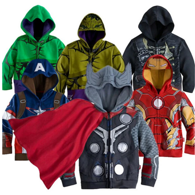 

Batman Spiderman Clothes Teenager Boys Clothes Kids America Captain Long Sleeves Coat Outerwear Children Hulk Winter Jacket Boys