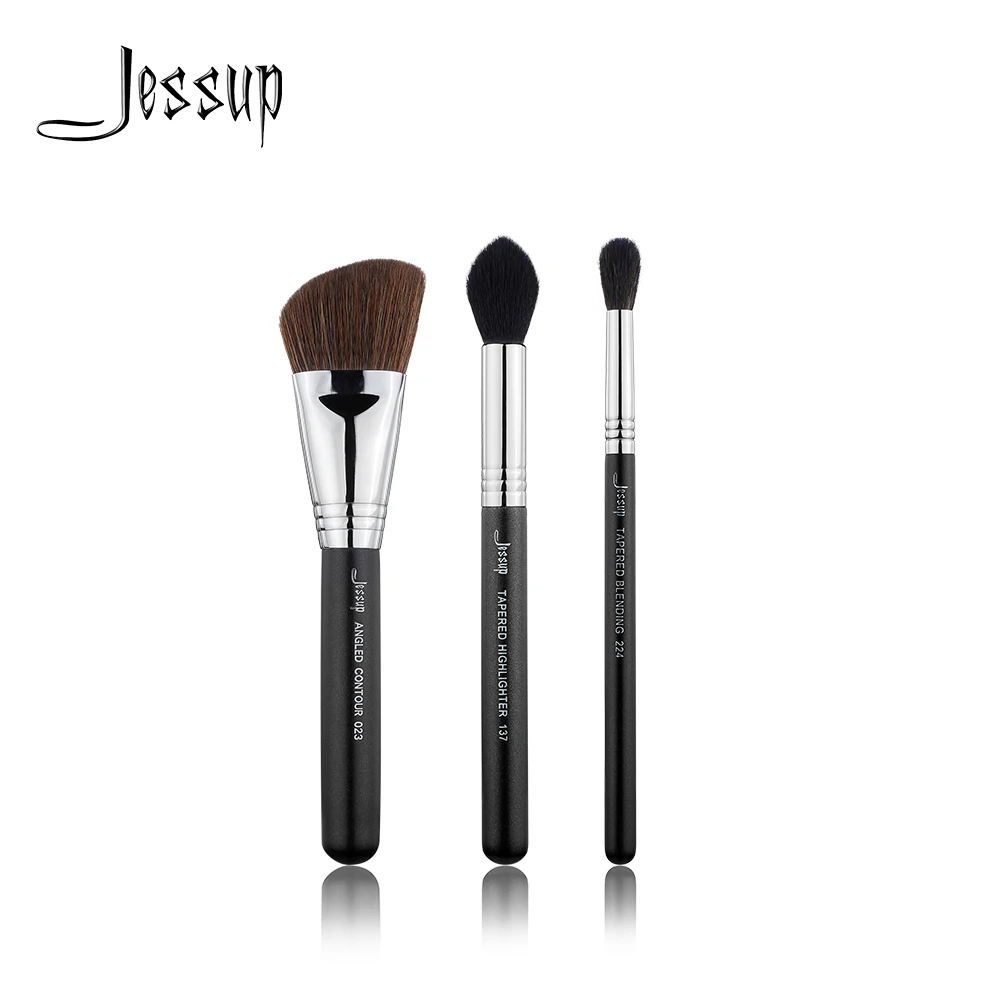 Online Neue Jessup 3 stücke Schwarz Silber Make Up pinsel set Beauty tools Kosmetische Machen up BrushTapered Blending Highlighter