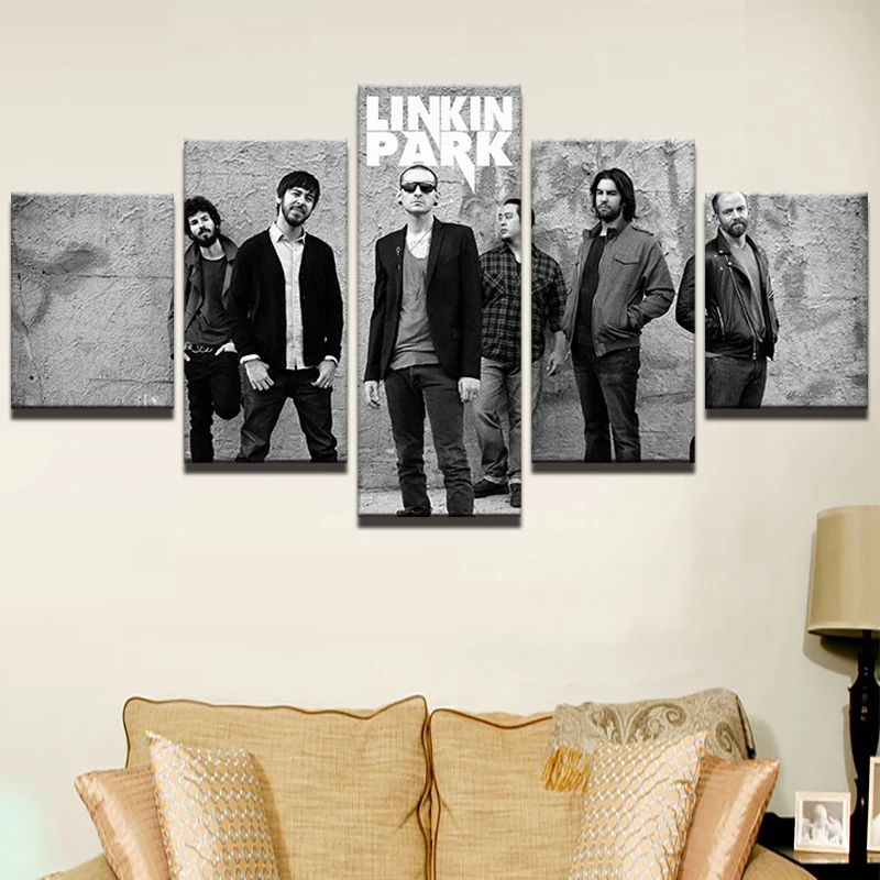 

Type Fashion Canvas Painting Wall Art 5 Panel Linkin Park Rock Band Posters Modern Printing Pictures Modular Artwork Home Decor