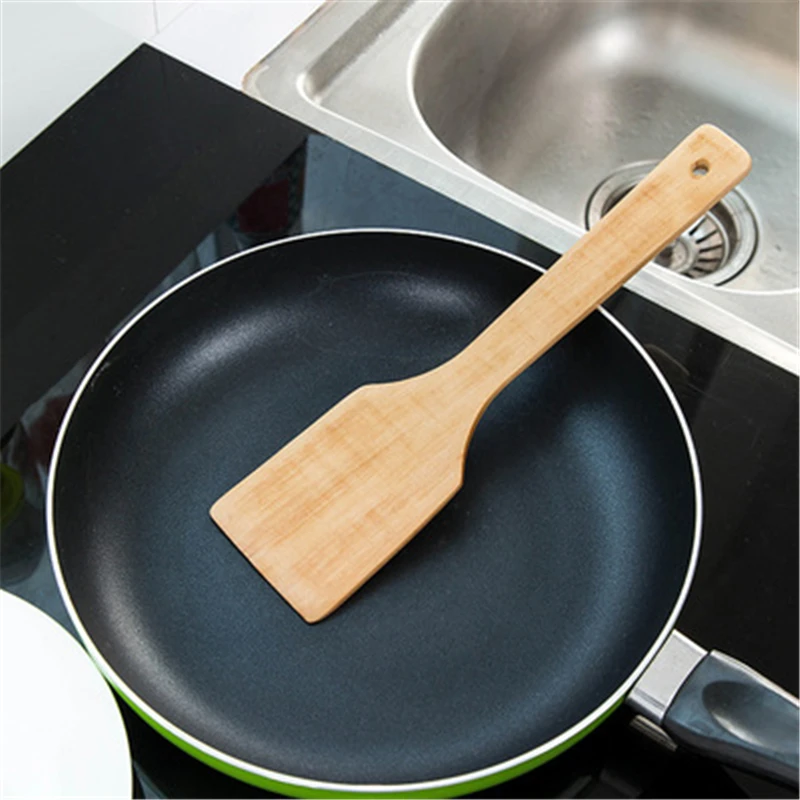 

1311 Eco-friendly Portable Bamboo Wooden Utensil Kitchen Cooking Non-stick pan long Handle wood Spoon Kitchen household items