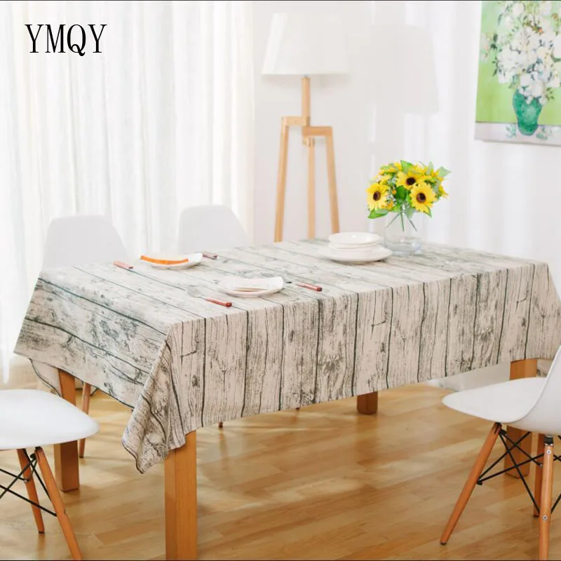 YMQY 2018 Rectangle Wood Grain Pattern Decorative Table Cloth Cotton