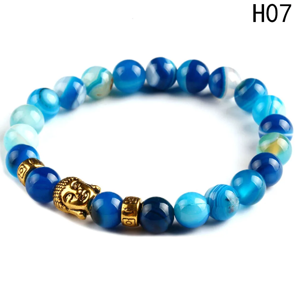 Fashion Natural Stone Buddha Head Charm Bracelet Black Lava Agates