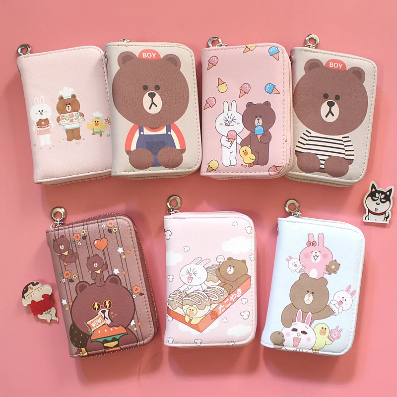 

Cartoon anime long zipper printing wallet student girl bear rabbit purse cat heart pu money change bag girls coin purse