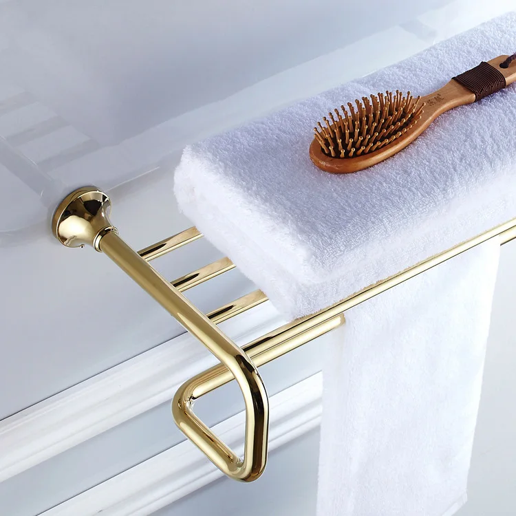 Роскошный полированный Золотой набор для ванной, настенный держатель для полотенец, подставка для мыла, полотенец, полка для душа, аксессуары для ванной комнаты - Цвет: Bath Towel Rack