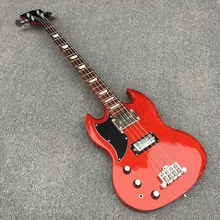 Left hand bass,4 string SG bass guitar,Quality assurance,Red body with silver guitar accessories,Real photos!free shipping!