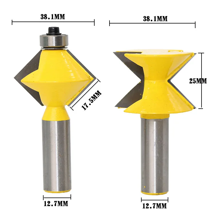 2 шт. 1/2 "хвостовика 90 градусов кромка маршрутизатор Набор бит V-Дизайн Язык и паз пластины с нож Деревообработка резак
