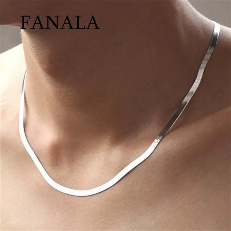 

FANALA Women Men Necklace Punk Silver Flat Snake Chain Jewelry Casual Party Club Lobster Claw Clasp 51cm Long Necklace Choker