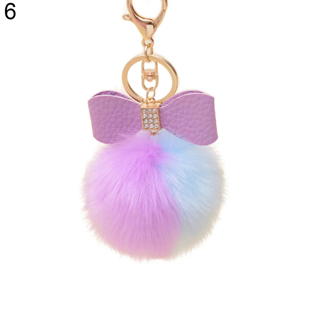 

Faux Rabbit Fur Ball Pom Pom Bowknot Charm Car Keychain Handbag Phone Key Ring